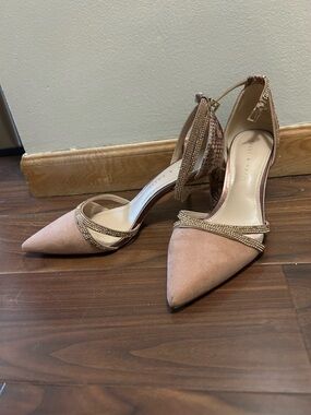 Kelly & Katie Blush Pink Pointed-Toe Rhinestone Ankle-Strap Heels